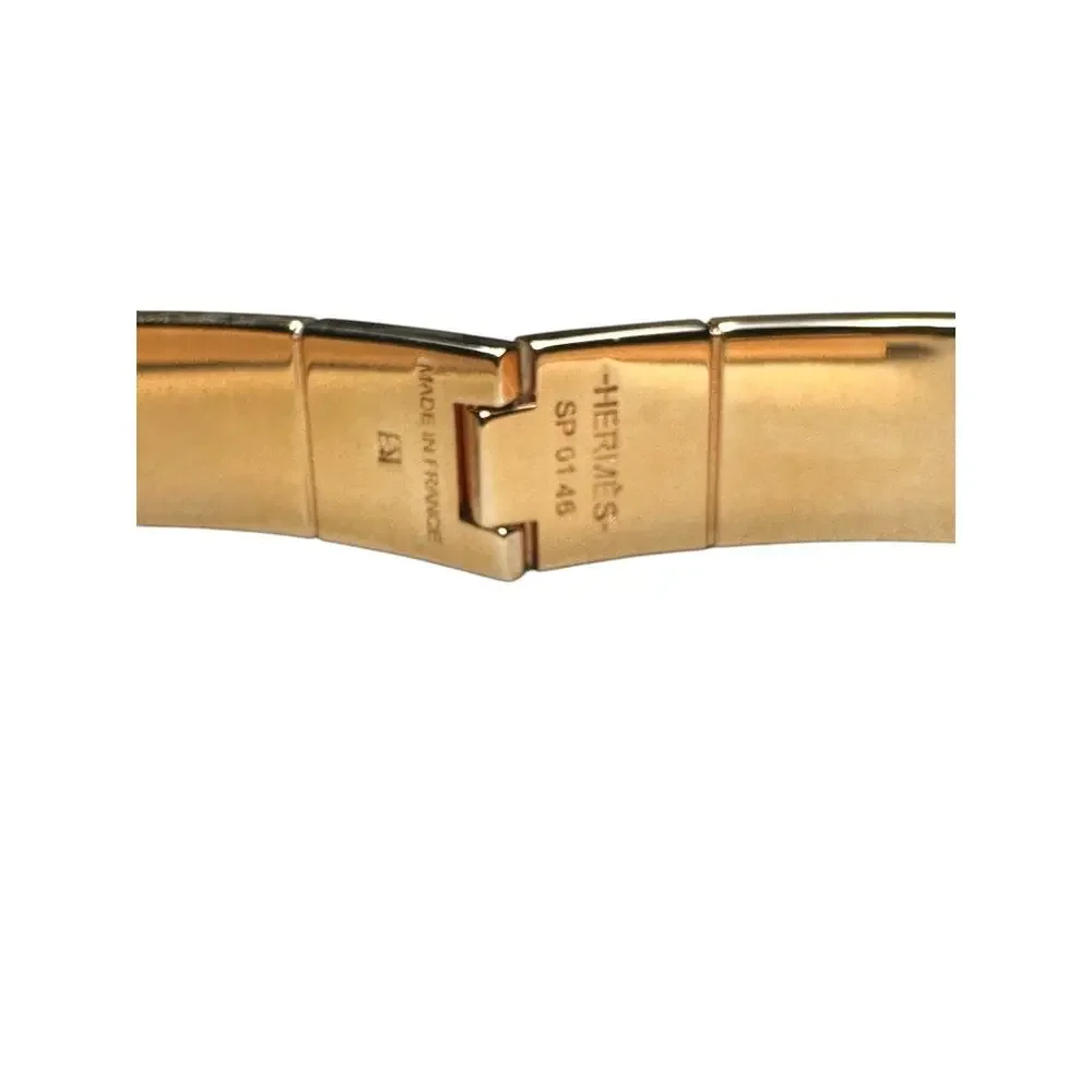 Hermes Charniere Printed Enamel Narrow Hinged Bracelet Rose Gold Plated